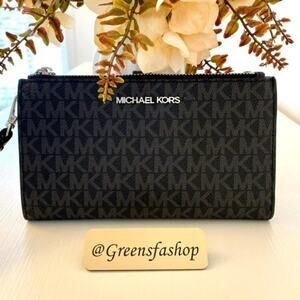 Michael Kors Double Zip Wallet With Wristlet black signature